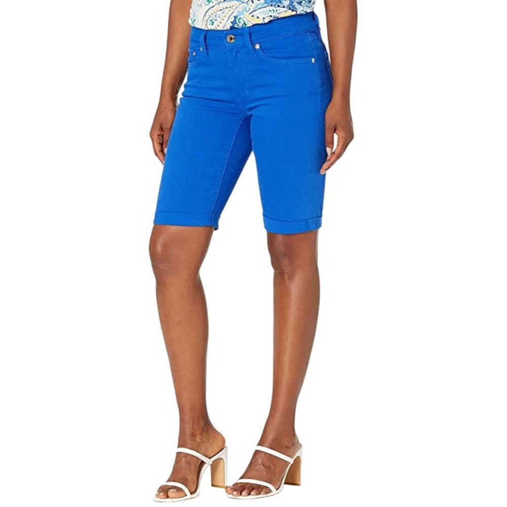 Ralph Lauren Women's Blue Mid Rise Bermuda Shorts Zipper Pocket Cuffs Size 6
